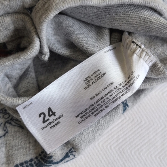 carter's gray dinosaur short sleeve bodysuit diaper shirt 24 months baby boy - Picture 4 of 6